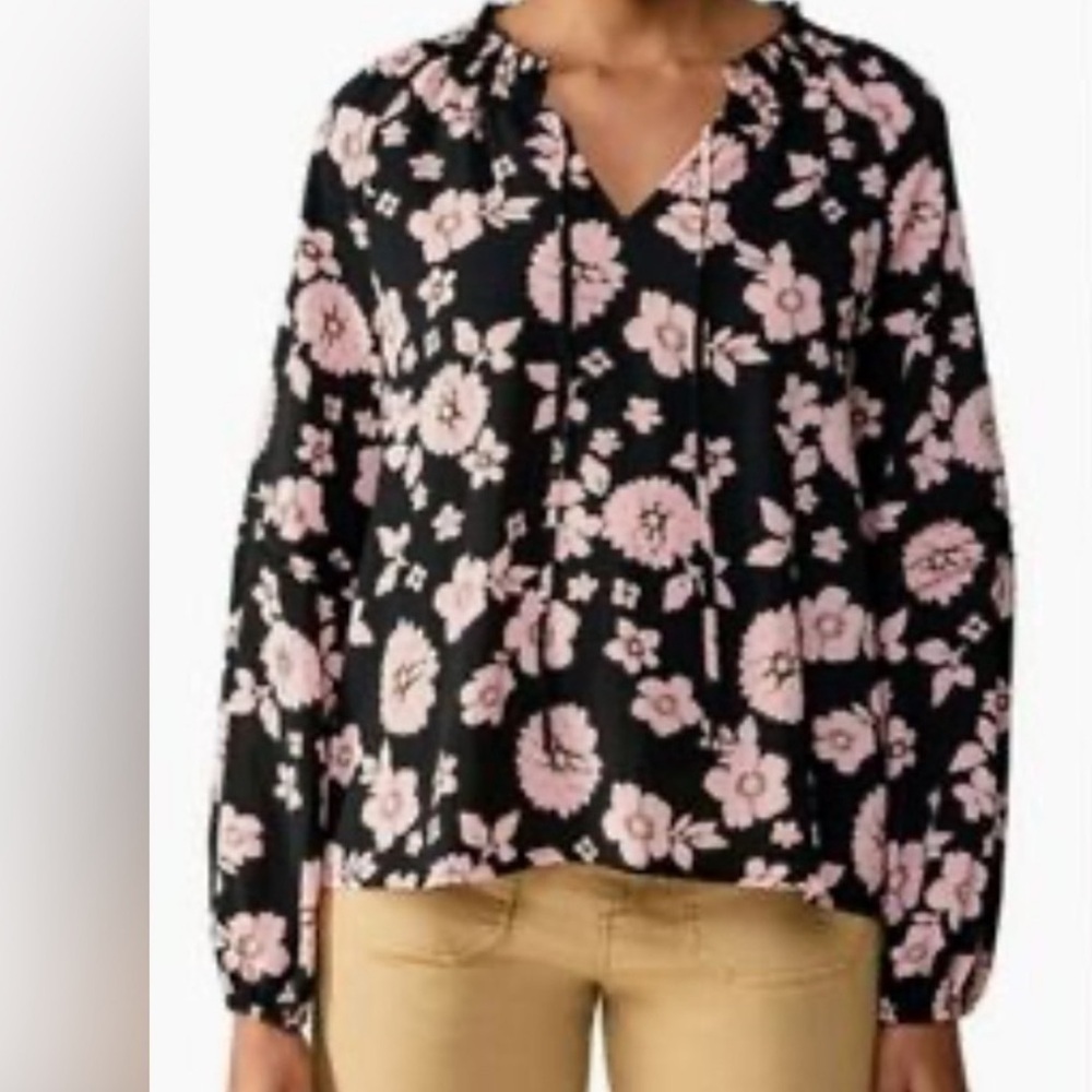 NWT Sanctuary Social Standard Floral Blouse Sz Lg black & pink poppy print